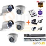 Kit 5 Cámaras de seguridad 1080P Hikvision, DVR 8CH 3K Lite/Audio de Dos vias/Reconocimiento Facial+Disco duro 1TB Purple