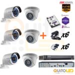 Kit 6 Cámaras de seguridad 1080P Hikvision, DVR 8CH 3K Lite/Audio de Dos vias/Reconocimiento Facial+Disco duro 1TB Purple